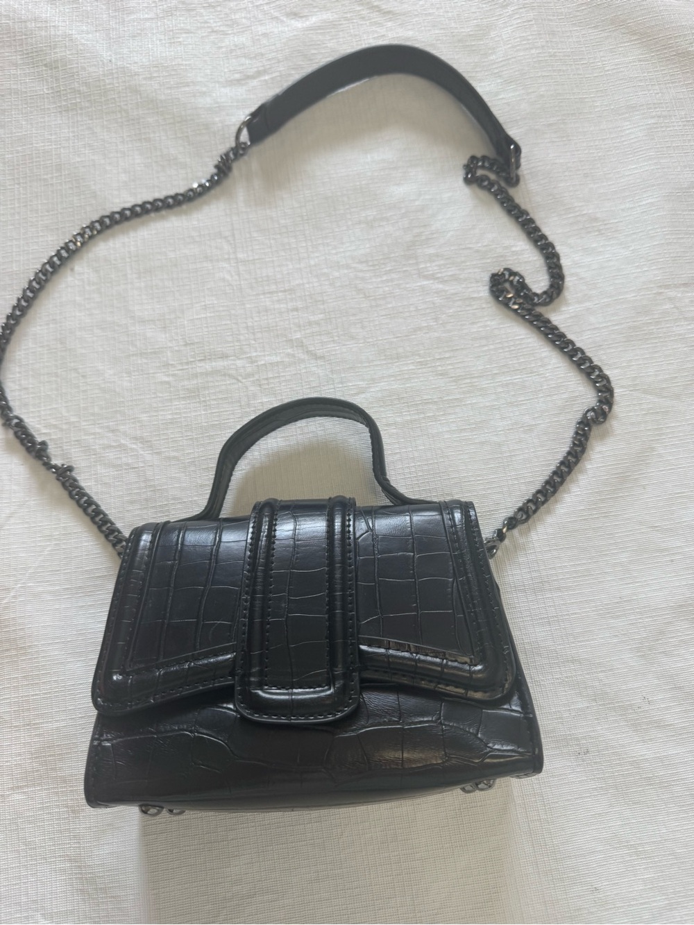 Zara Mini City Black Croc-Embossed Top Handle Shoulder Bag - Picture 3 of 12